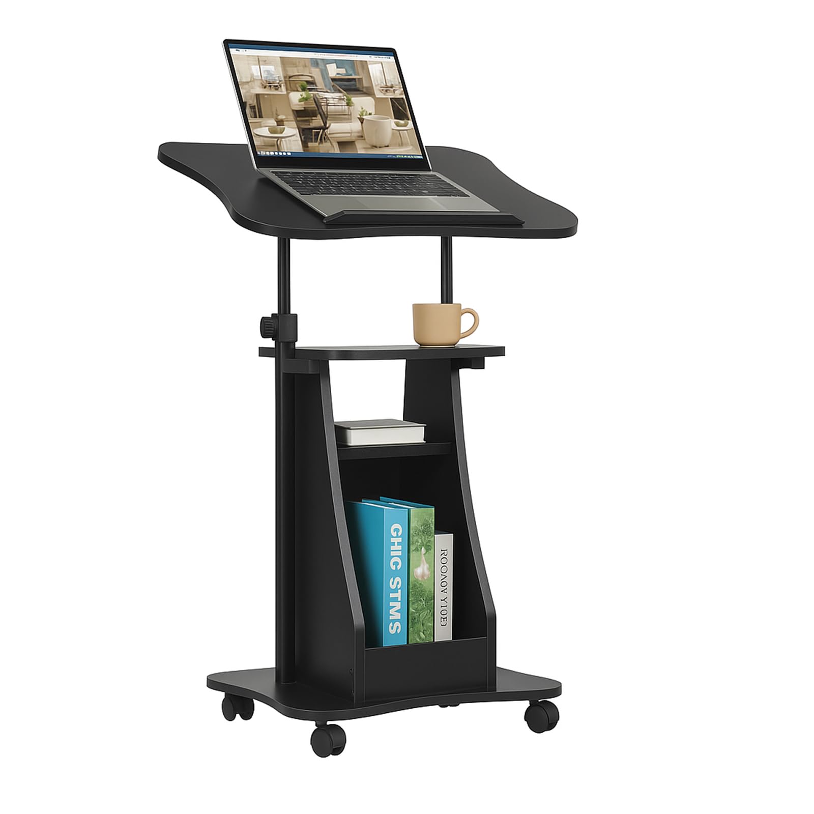 Tangkula Mobile Laptop Podium with Swivel Top Movable Wheels & Storage